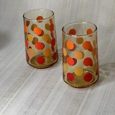 2 VTG Juice Glasses 1960's Amber Mod Dots Orange Yellow & Red Libbys Tumblers picture