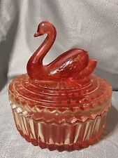 Vintage Jeanette Amberina Red/ Yellow Glass Swan Covered Powder Jar Candy Dish picture