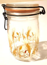 Vintage ARC France Glass Canister Jar Golden Wheat Rubber l liter Storage 7 inch picture