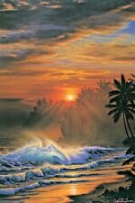 Chrome  Postcard  FANTASY  GOLDEN MOMENT  SUNSET & WAVES   UNPOSTED CHROME picture