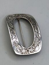 Antique Sterling Silver Belt Buckle style Pin with floral Engraving 1 7/8
