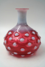 Antique Cranberry Hobnail Blown Glass Decanter Water Bottle w/ Pontil picture