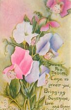 c1911 Birthday Postcard Faces in Sweet Pea Flowers, AMC Sandford Card Co. Posted picture