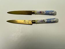 Vintage Stahlbrcnce Hungary Porcelain Flower Design Knifes, 1 Pair picture