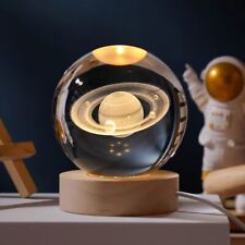 6cm Sphere Quartz Saturn Crystal Ball 3D USB Night Light Lamp Healing Decor+Base picture