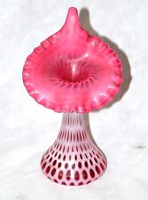 Vintage Fenton Cranberry Glass Opalescent Coin Dot Jack in the Pulpit Vase - 11