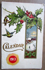 Antique EMBOSSED 1913 Christmas Card Calendar - U-77 picture