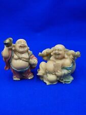 Vintage 2 Piece Resin Figurine Laughing Happy Buddas picture