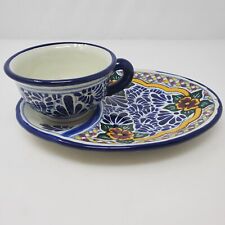 Vtg Hand Painted Mexican Pottery Tea Cup & Snack/Pie Plate 8