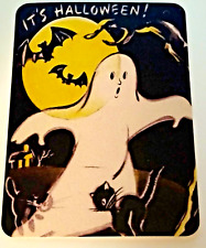 *Halloween* Banner Card: Ghost, Bats & Cat Large Vintage Image Reproduction picture