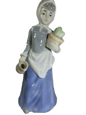 Porcelain Cactus Woman Figurine Babushka Pitcher and Flowers Vintage MCM picture