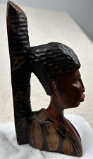 Vintage 10” Hand Carved Wooden Haitian Tribal Head Bust/Sculpture- See Pics picture