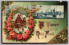 Postcard Happy New Year Antique Embellished PM Kansas City MO Cancel WOB Note DB picture