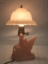 Vintage 1930's Pink Satin Glass Boudoir Lamp Victorian Lady Playing Harp  picture