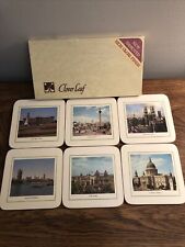 VTG set 6 Coasters Clover Leaf Table Mats Views Of England Cork Back High Gloss picture