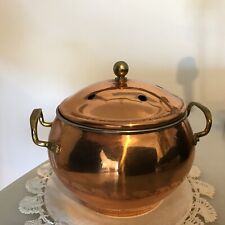 Vintage Copper Potpourri Simmering Pot w/Lid Brass handles Cottagecore picture