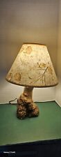 Vintage Underwriters Labratories Wooden Table Lamp W/Leaf Embossed Shade... picture