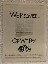 Vintage 1990 Volkswagen Original Print Ad - We Promise Or We Pay picture