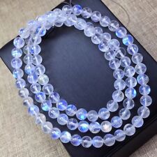 Natural Moonstone Blue Light Clear 108 Prayer Round Beads Bracelet 6mm AAAAA picture