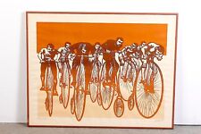 1977 MCM Screen Print Lithograph RETRO PENNY FARTHING Bike Race, Signed Kennedy picture