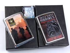 Zippo 2pc Lot U.S. MARINES & U.S. ARMY Windproof Lighters,  Collection - NEW picture