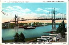 Portland OR-Oregon, St. John's Bridge, Steam Boat, Vintage Postcard picture