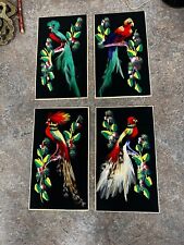 Lot of 4 Bird Feather Art _ Exotic Birds 4 Inches by 7 inches Each picture