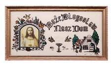 Antique Polish Bless This House Reverse Painted Wall Art Plaque Religious Jesus picture