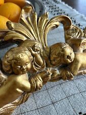 Vintage Gold Ornate Resin Gilded Cherubs/angels Wall Decor Plaque picture