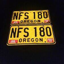 Nice Original Vintage Yellow Oregon License Plate NFS 180 Pair/Set ‘80’s/‘90’s picture