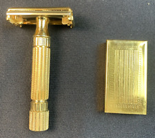 Vintage 1940's Gillette Gold Aristocrat DE TTO Safety Razor + Blade Case USA picture