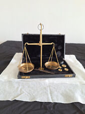 VINTAGE BRASS BALANCE SCALE WITH WEIGHTS BOXED MADE IN INDIA STAMPED 509 picture