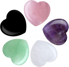 5PCS Natural Heart Healing Crystals Rose Quartz Amethyst Heart Love Stones Set B picture
