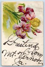 Mt. Vernon Iowa IA Postcard Greetings Embossed Flower And Leaves c1905's Antique picture