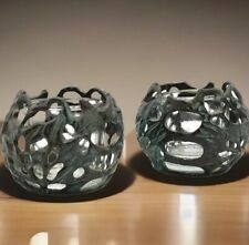 Vintage Brutalist Metal Candle Holders Verdigris Green Wrought Iron Set Of 2 picture