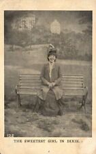 Vintage Postcard The Sweetest Girl In Dixie Girl Sitting on the Bench Photograph picture