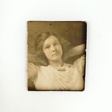 Casual Arms Up Detroit Girl Photobooth Photo c1912 Pretty Michigan Woman B3026 picture