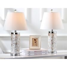 Ivory Capiz Shell Lamp Pair Set of 2 Cream Beach House Home Decor White Silver  picture
