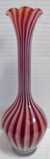 Vintage Gorgeous Hand Blown Striped Cranberry and White Bud Vase 8