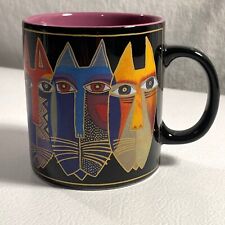 2004 Laurel Burch Coffee Mug - Wine Things - Tribal Cats Faces - Black Purple picture