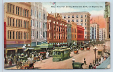 Postcard Broadway Looking North from Fifth Los Angeles CA c1910 Trolley picture