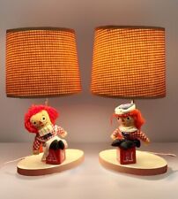 Vintage 1970’s RAGGEDY ANN & ANDY Table Lamps Nightlights Red Gingham Shades 12” picture