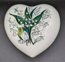 Vintage Made In Italy Hand Painted Lily Of The Valley Heart Shaped Trinket Box picture