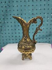 Vintage Italian Brass Floral Vase Pitcher Made in Italy Ornate 7