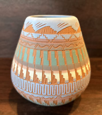 Navajo Exquisite Etched Pottery Vase by Jim Woods (6”x 4.75”) As Found. picture