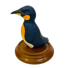 Hand Carved Hand Painted King Penguin on Stand Signed and Dated Vintage picture