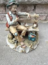 Large Capodimonte Figurine Man on a Bench Smoking Tabasco Pipe  Matte Finish picture