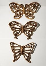 Vintage HOMCO 7537 Butterfly Faux Wood Wicker Wall Decor Set of 3 MCM Dart Ind picture