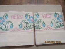 Vintage Pair of Hand Embroidery Pillow Cases His and Her Design picture
