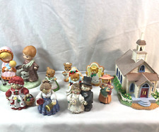 Vintage Junk Drawer Figurine Lot Enesco Homco 11 Pieces Light Up Church Ceramic picture